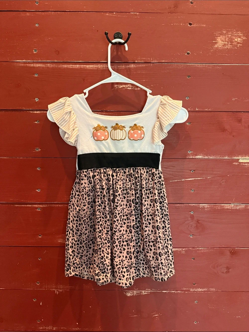 Girls Pink Pumpkin Leopard Print Halloween Costume Dress